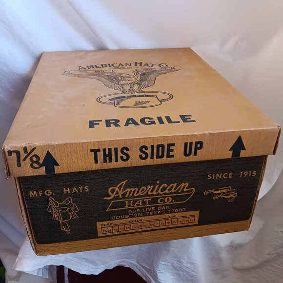 Men's Vintage American Hat Co. 7 1/8 Cream Western Cowboy Hat In Box - Picture 5 of 16